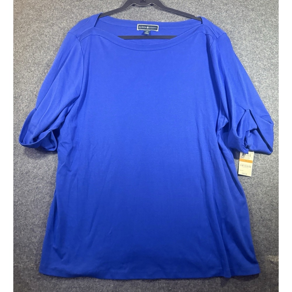 Karen Scott Women's Elbow Boatneck Ultra Blue 3X T-Shirt